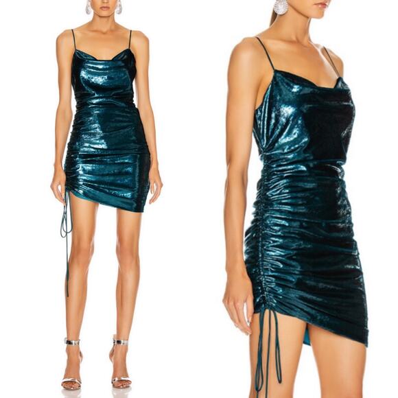 Cinq a Sept Shiny Astrid Mini Dress Women’s Size 6 Teal Topaz NEW - Picture 1 of 11